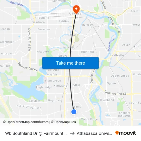 Wb Southland Dr @ Fairmount Dr SE to Athabasca University map