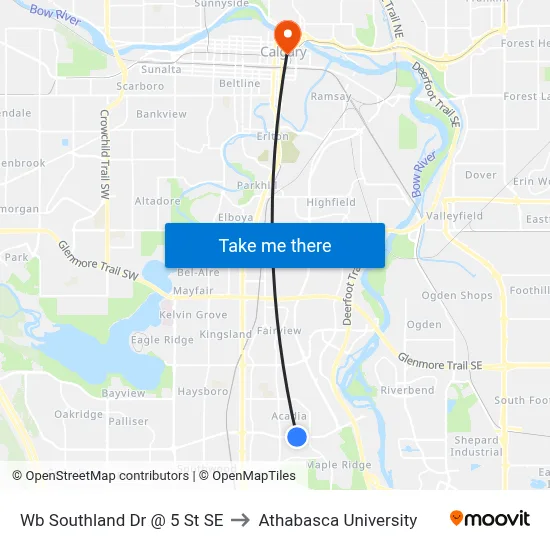 Wb Southland Dr @ 5 St SE to Athabasca University map