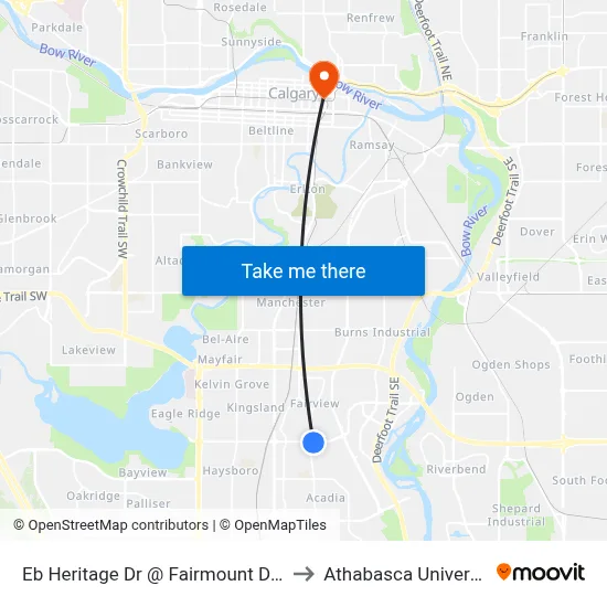 Eb Heritage Dr @ Fairmount Dr SE to Athabasca University map