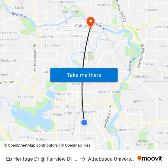 Eb Heritage Dr @ Fairview Dr SE to Athabasca University map