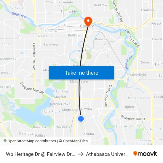 Wb Heritage Dr @ Fairview Dr SE to Athabasca University map