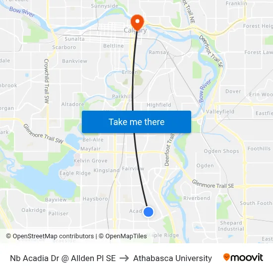 Nb Acadia Dr @ Allden Pl SE to Athabasca University map