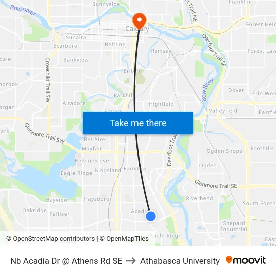 Nb Acadia Dr @ Athens Rd SE to Athabasca University map