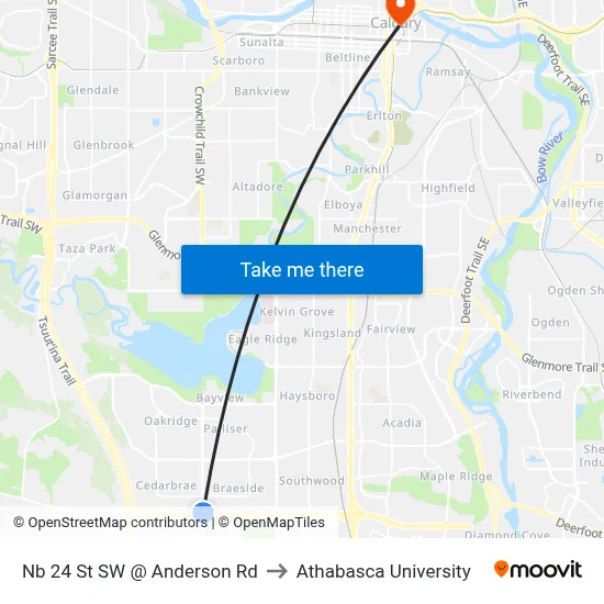 Nb 24 St SW @ Anderson Rd to Athabasca University map