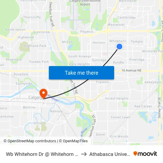 Wb Whitehorn Dr @ Whitehorn Rd NE to Athabasca University map