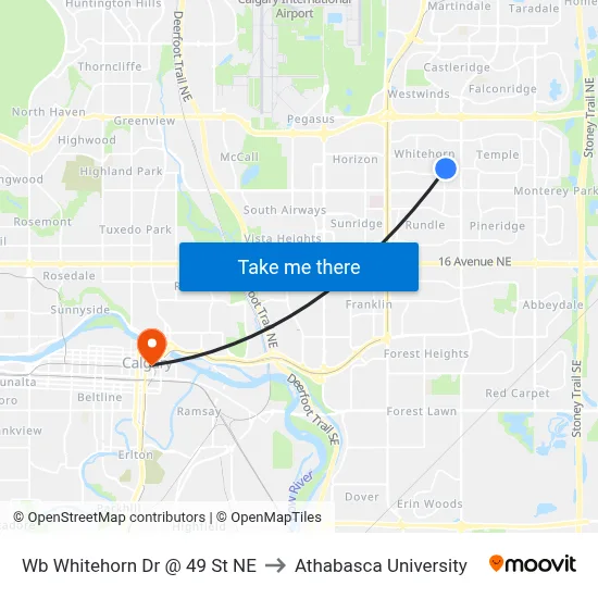 Wb Whitehorn Dr @ 49 St NE to Athabasca University map