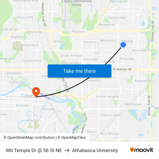 Wb Temple Dr @ 56 St NE to Athabasca University map