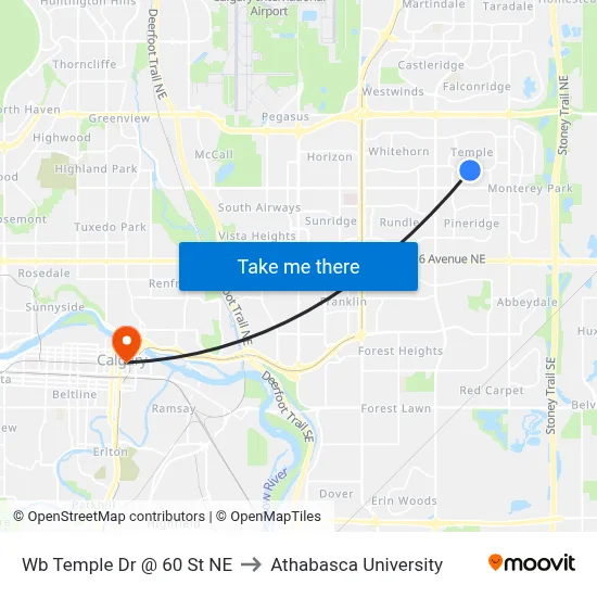Wb Temple Dr @ 60 St NE to Athabasca University map