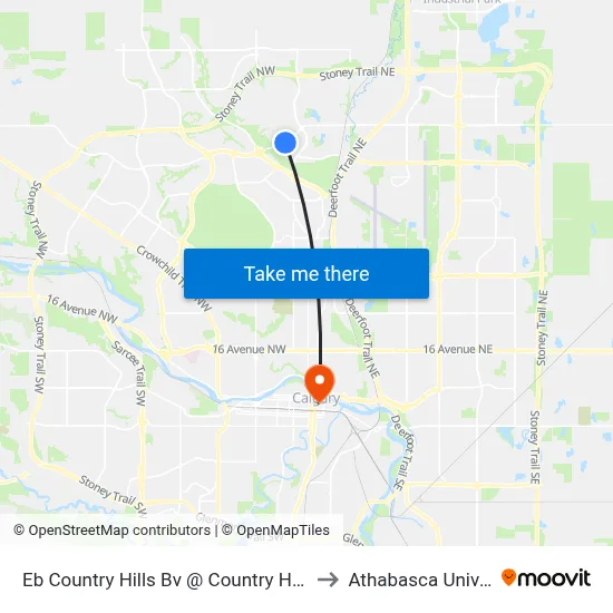 Eb Country Hills Bv @ Country Hills Dr NW to Athabasca University map