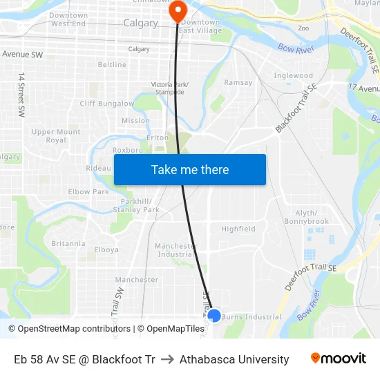 Eb 58 Av SE @ Blackfoot Tr to Athabasca University map