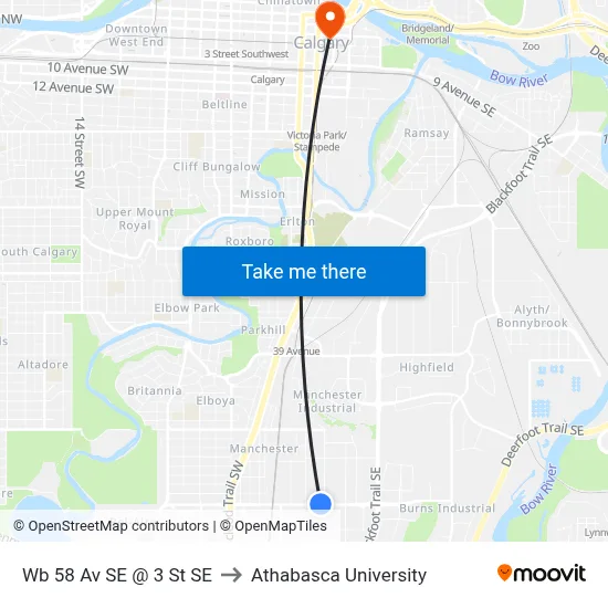 Wb 58 Av SE @ 3 St SE to Athabasca University map
