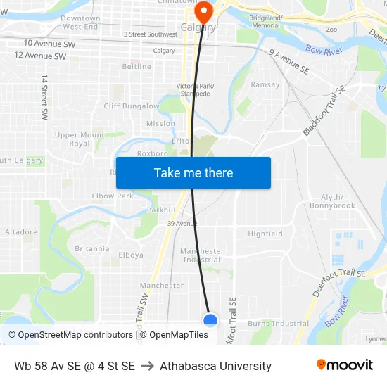 Wb 58 Av SE @ 4 St SE to Athabasca University map