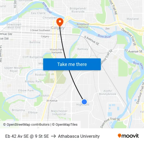 Eb 42 Av SE @ 9 St SE to Athabasca University map
