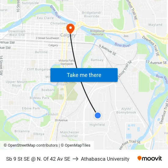 Sb 9 St SE @ N. Of 42 Av SE to Athabasca University map