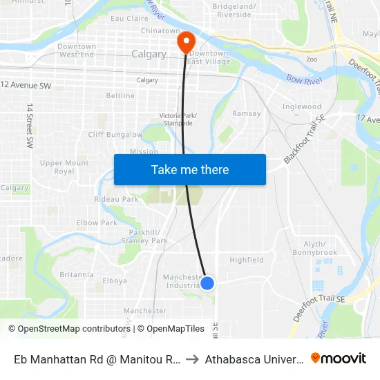 Eb Manhattan Rd @ Manitou Rd SE to Athabasca University map