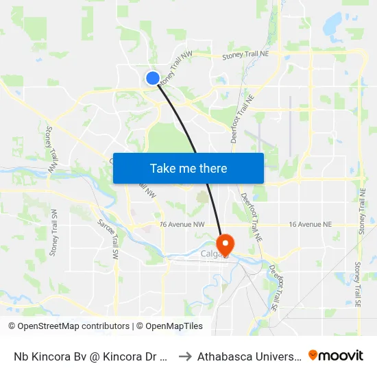 Nb Kincora Bv @ Kincora Dr NW to Athabasca University map