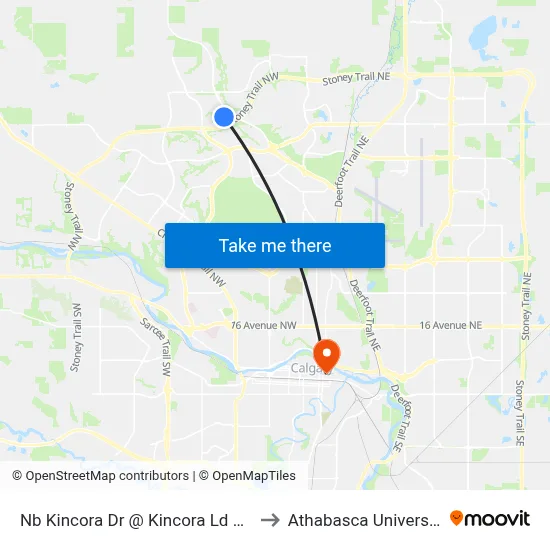 Nb Kincora Dr @ Kincora Ld NW to Athabasca University map