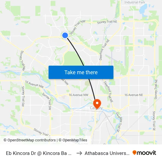 Eb Kincora Dr @ Kincora Ba NW to Athabasca University map
