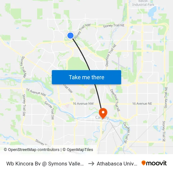 Wb Kincora Bv @ Symons Valley Rd NW to Athabasca University map