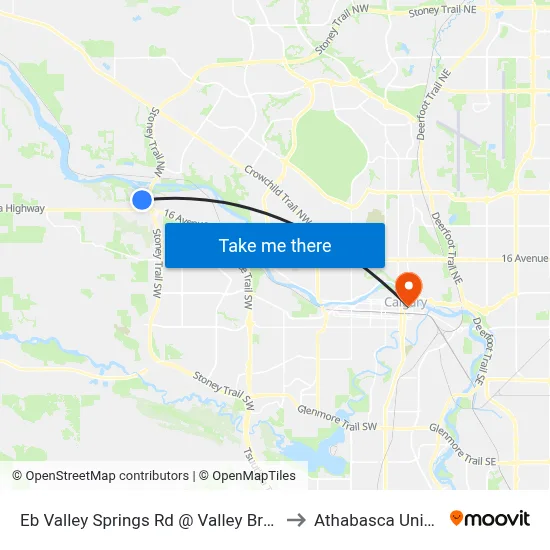 Eb Valley Springs Rd @ Valley Brook Ci NW to Athabasca University map