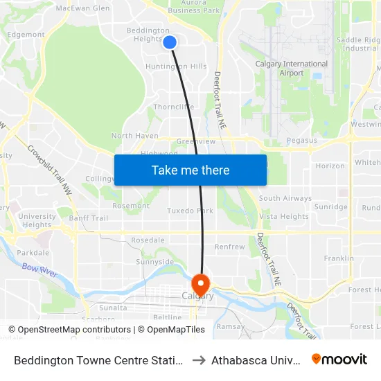Beddington Towne Centre Station (Nb) to Athabasca University map