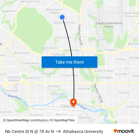 Nb Centre St N @ 78 Av N to Athabasca University map