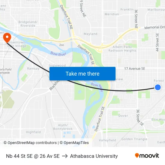 Nb 44 St SE @ 26 Av SE to Athabasca University map