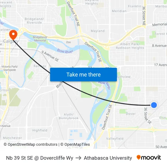 Nb 39 St SE @ Dovercliffe Wy to Athabasca University map