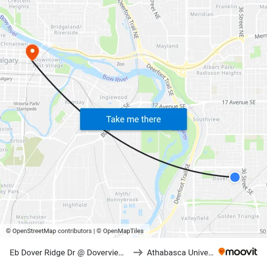 Eb Dover Ridge Dr @ Doverview Dr SE to Athabasca University map