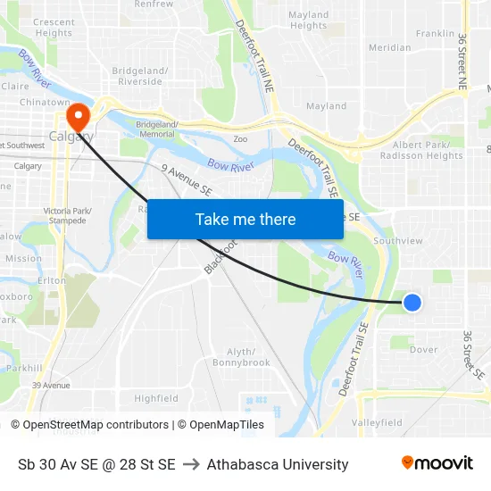 Sb 30 Av SE @ 28 St SE to Athabasca University map