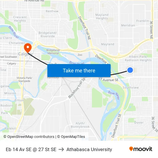 Eb 14 Av SE @ 27 St SE to Athabasca University map