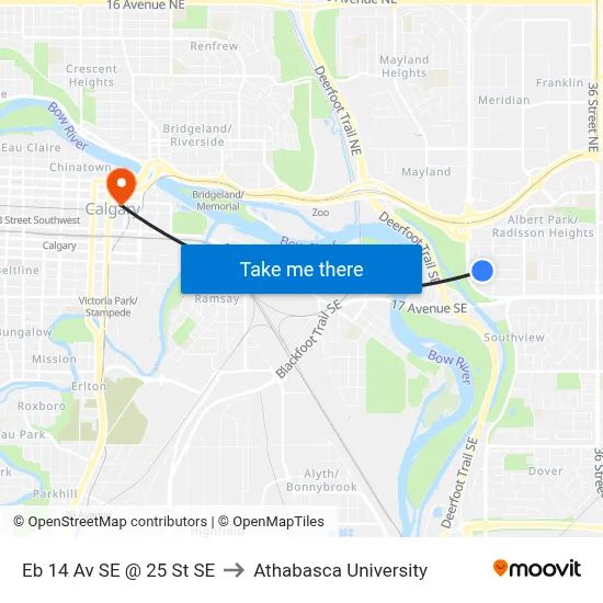 Eb 14 Av SE @ 25 St SE to Athabasca University map