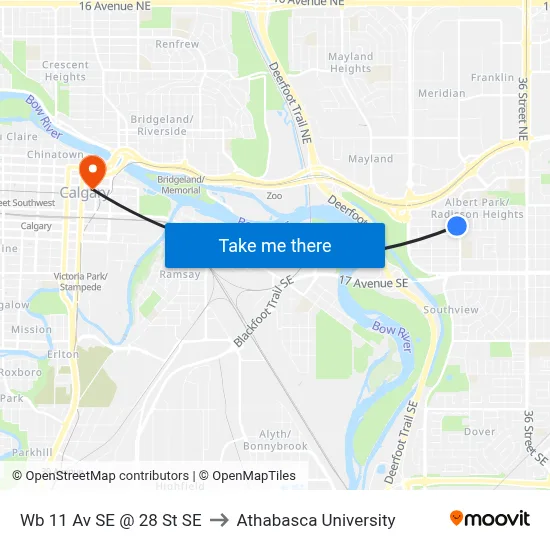Wb 11 Av SE @ 28 St SE to Athabasca University map