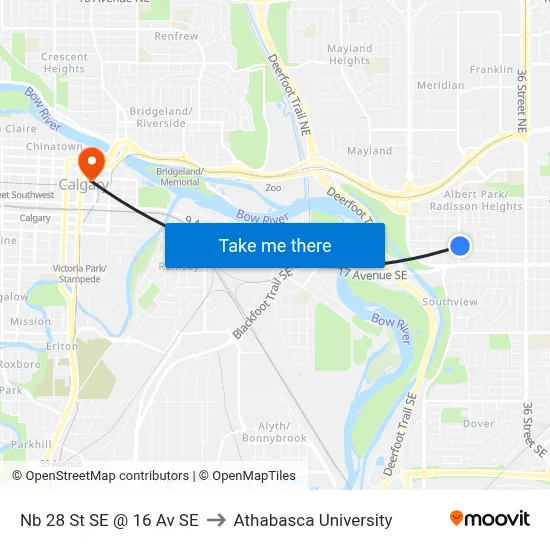 Nb 28 St SE @ 16 Av SE to Athabasca University map