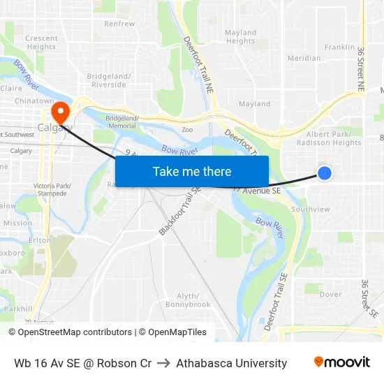 Wb 16 Av SE @ Robson Cr to Athabasca University map