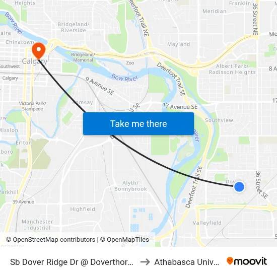 Sb Dover Ridge Dr @ Doverthorn Wy SE to Athabasca University map