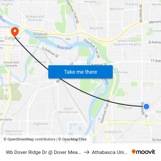 Wb Dover Ridge Dr @ Dover Meadow Cl SE to Athabasca University map