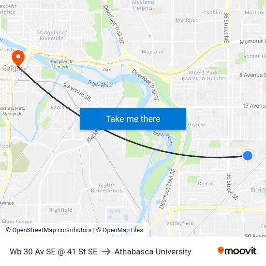 Wb 30 Av SE @ 41 St SE to Athabasca University map
