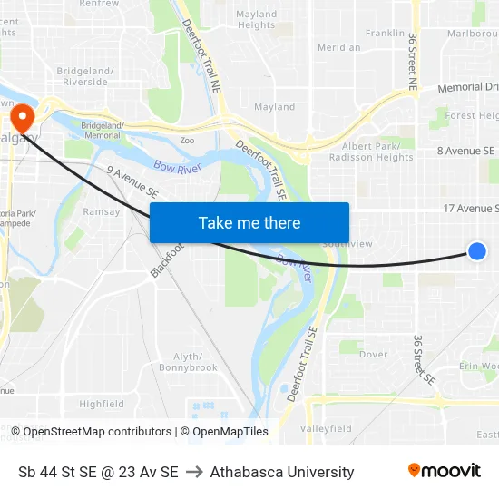 Sb 44 St SE @ 23 Av SE to Athabasca University map