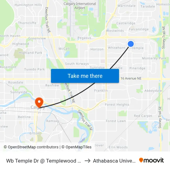 Wb Temple Dr @ Templewood Rd NE to Athabasca University map