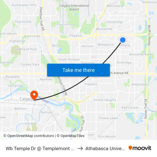 Wb Temple Dr @ Templemont Dr NE to Athabasca University map