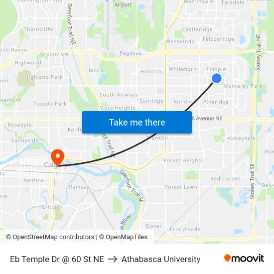 Eb Temple Dr @ 60 St NE to Athabasca University map