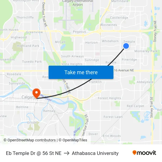 Eb Temple Dr @ 56 St NE to Athabasca University map