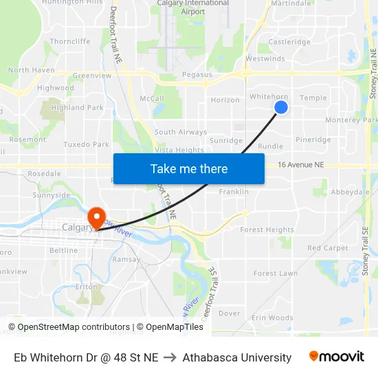 Eb Whitehorn Dr @ 48 St NE to Athabasca University map