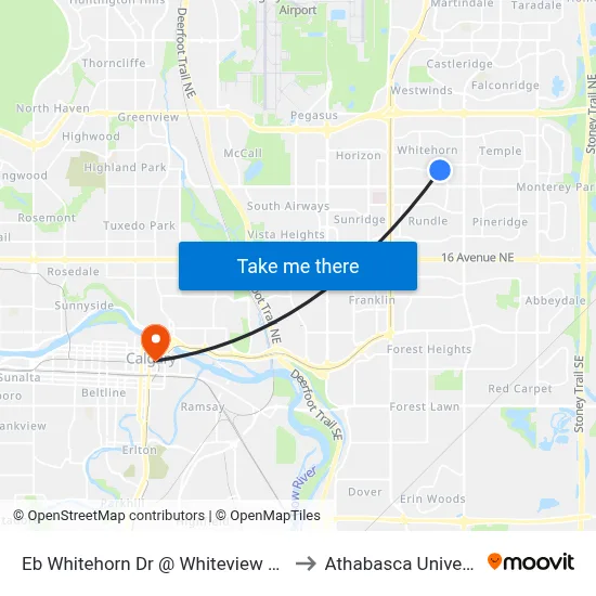 Eb Whitehorn Dr @ Whiteview Rd NE to Athabasca University map