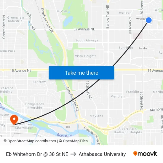 Eb Whitehorn Dr @ 38 St NE to Athabasca University map