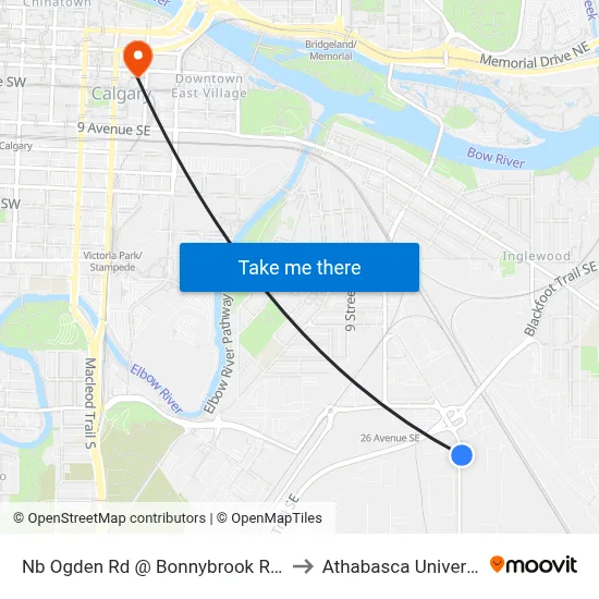 Nb Ogden Rd @ Bonnybrook Rd SE to Athabasca University map