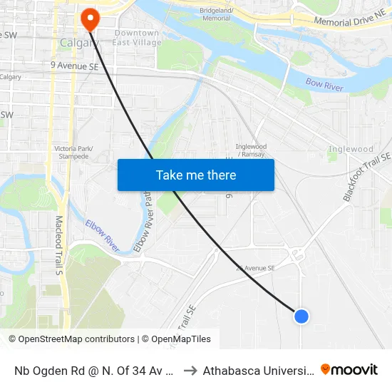 Nb Ogden Rd @ N. Of 34 Av SE to Athabasca University map