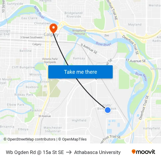 Wb Ogden Rd @ 15a St SE to Athabasca University map