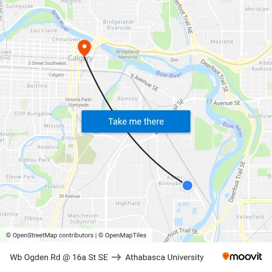 Wb Ogden Rd @ 16a St SE to Athabasca University map